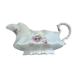 Marseilles Porcelain Gravy Boat Lavender Flowers Vintage Light Crazing Victorian